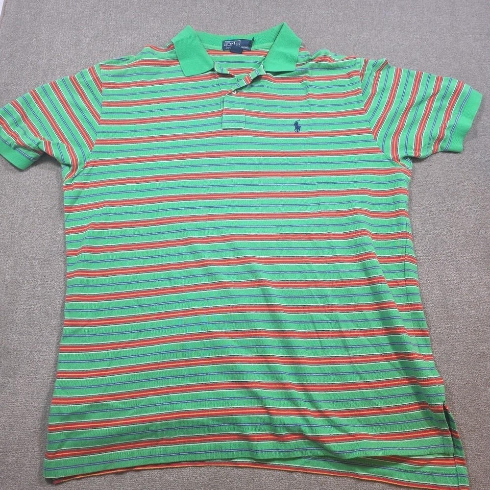 Vtg Polo Ralph Lauren Mens Xl Big & tall  Green Red Stripes Polo Shirt Christmas